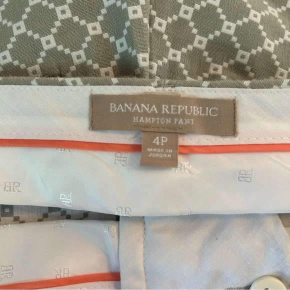 Banana Republic Hampton Pant Women 4P Gray White Geometric Print Crop Dress Pant - Picture 5 of 13